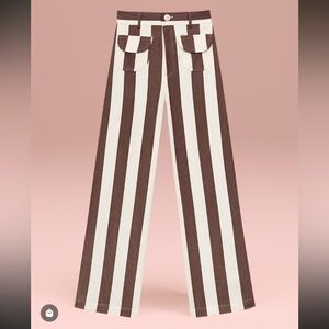 Elegant Brown and Cream Striped Straight Leg Pants